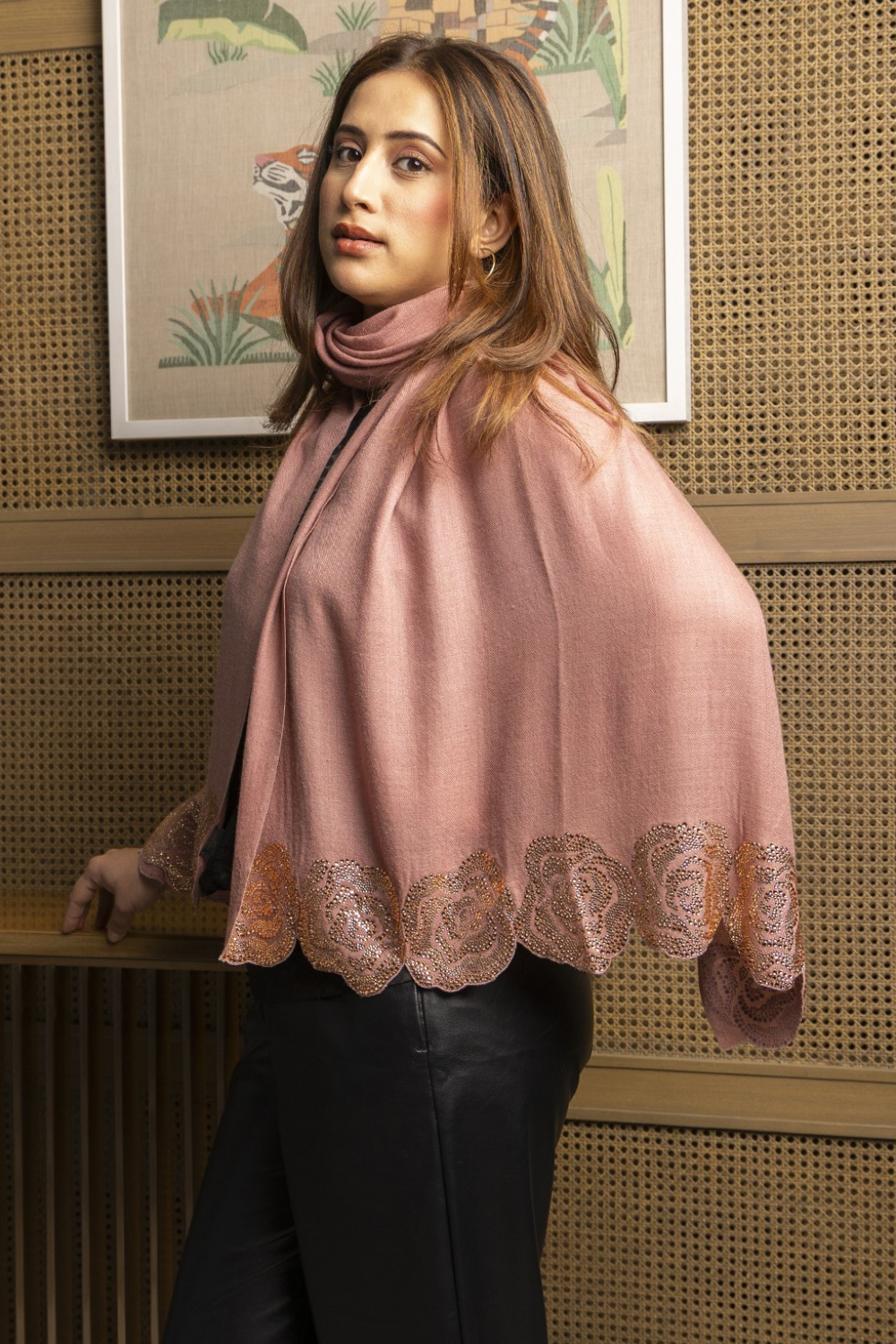 Moonlit Bloom | Embroidered Wool Silk Stole