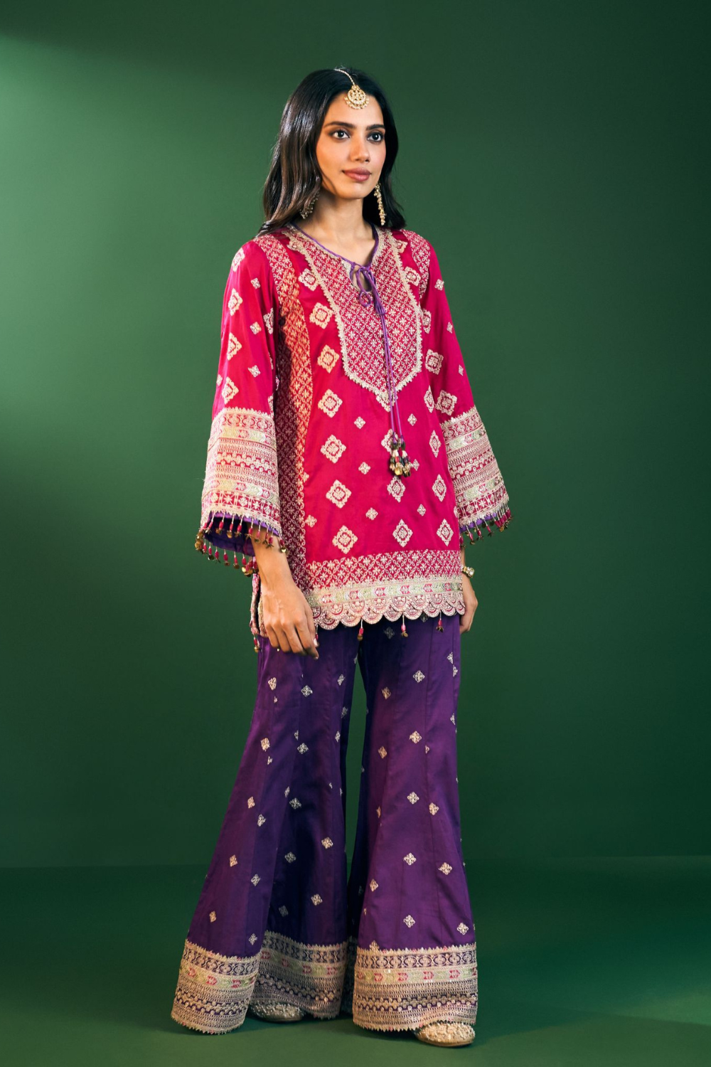 Hira Pima Satin Fuschia Kurta Set