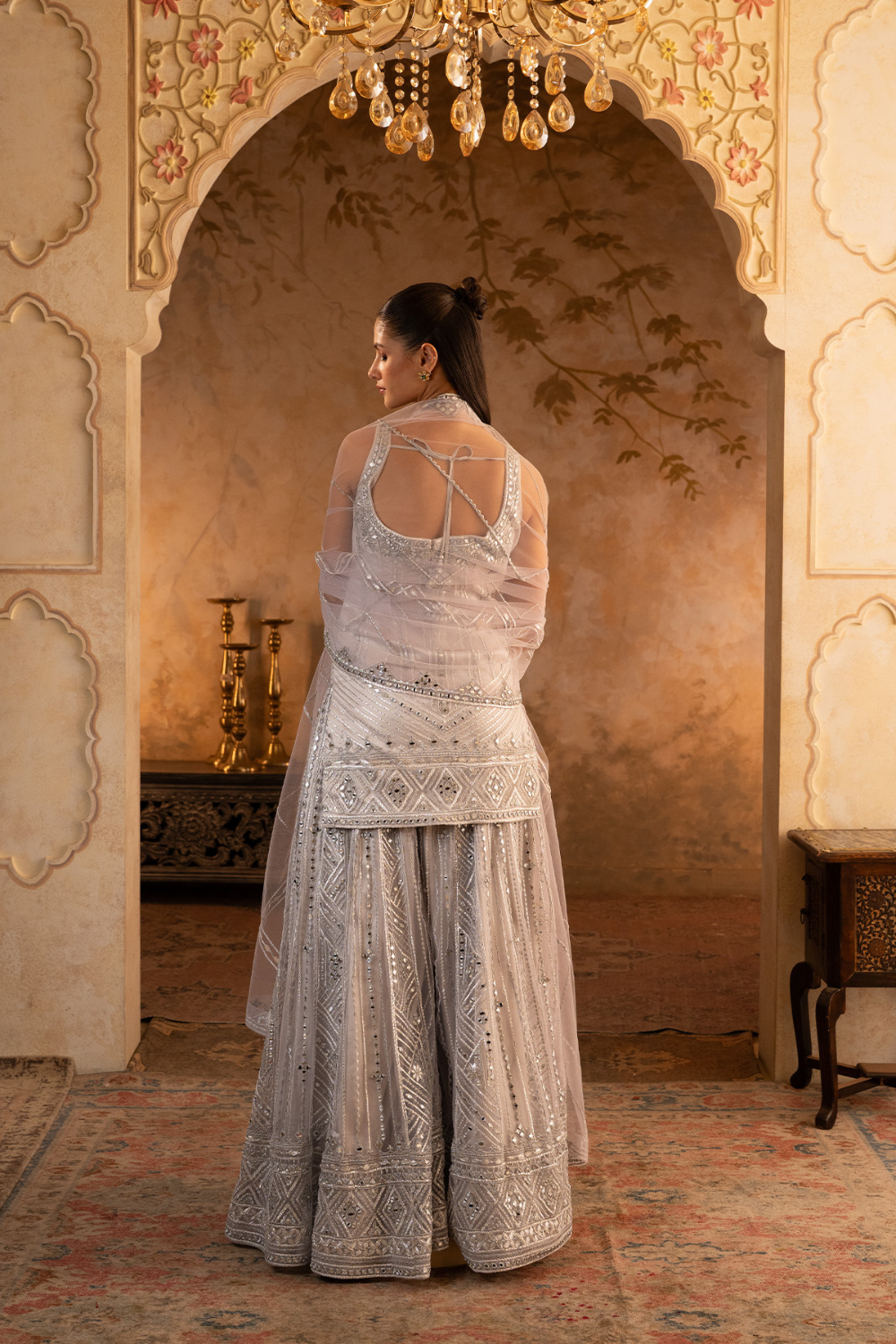 Grey Net Sharara Set