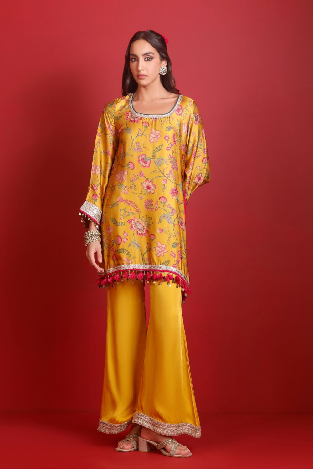 Arvi Cupro Satin Mustard Kurta Set