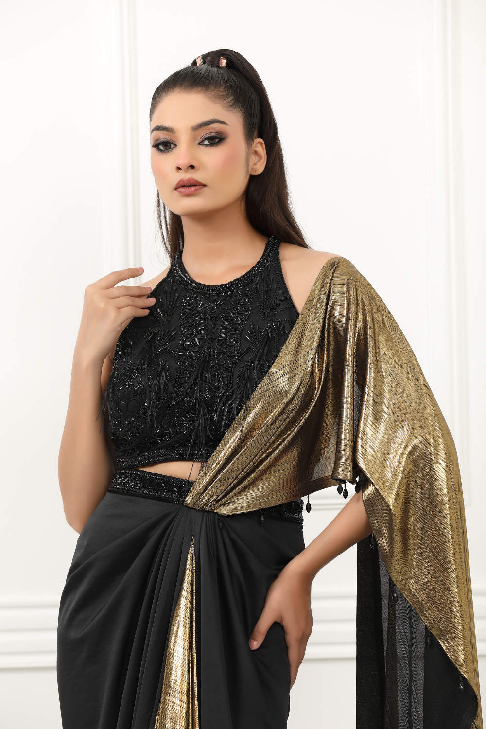 Golden Eclipse Drape Saree