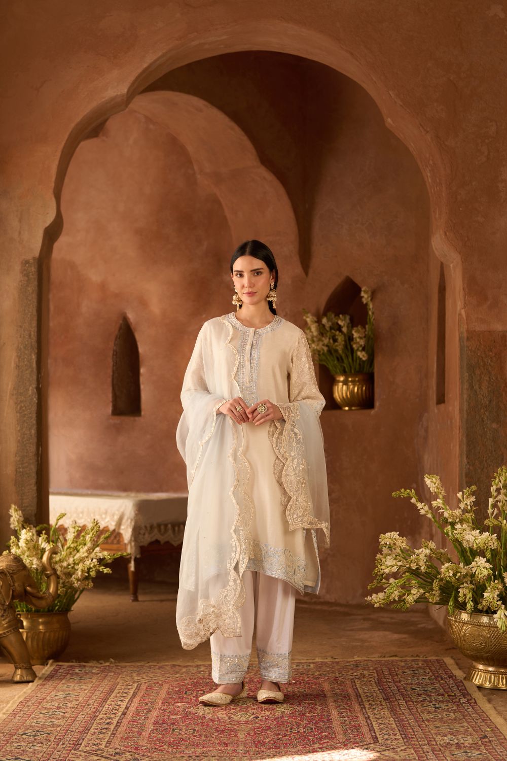 ANAM - DAISY IVORY WITH BLUE A-LINE KURTA WITH SALWAR AND DUPATTA