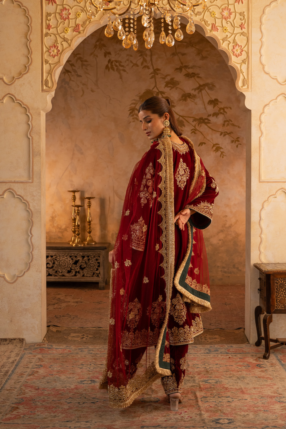 Maroon Velvet Suit Set