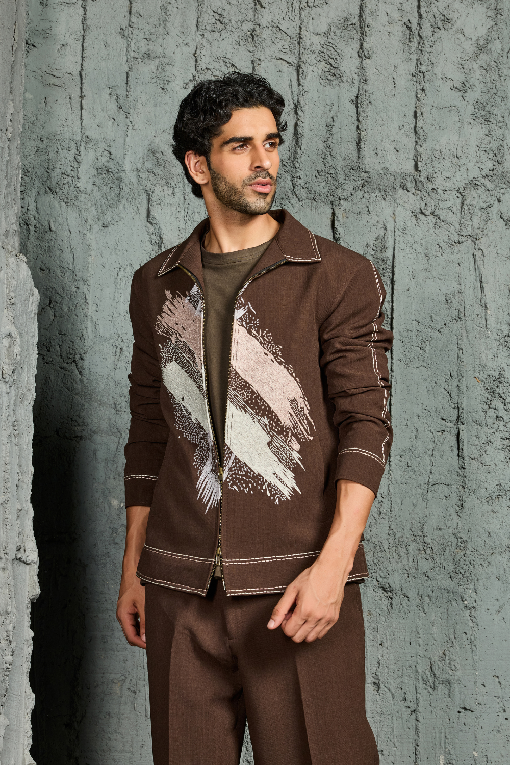 Brown Paint Strokes Shacket Set