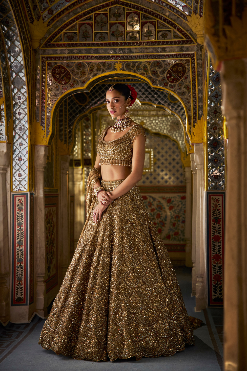 Antique Gold Scalloped Lehenga Set