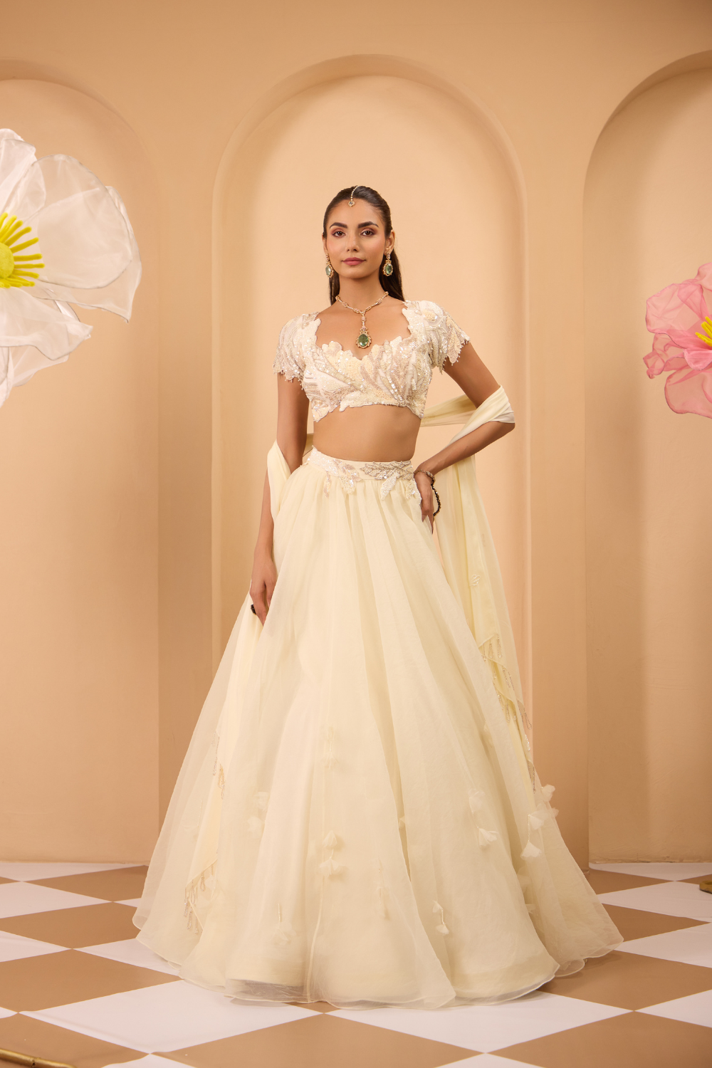 Hand Embroidered Blouse with Lehenga and Dupatta