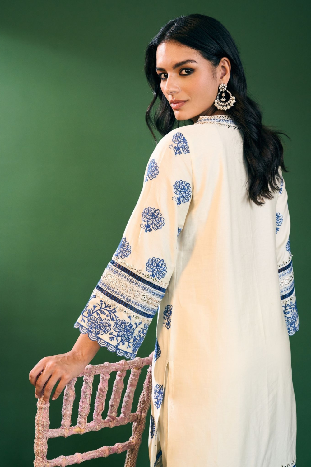 Reha Pima Satin Off White Kurta Set