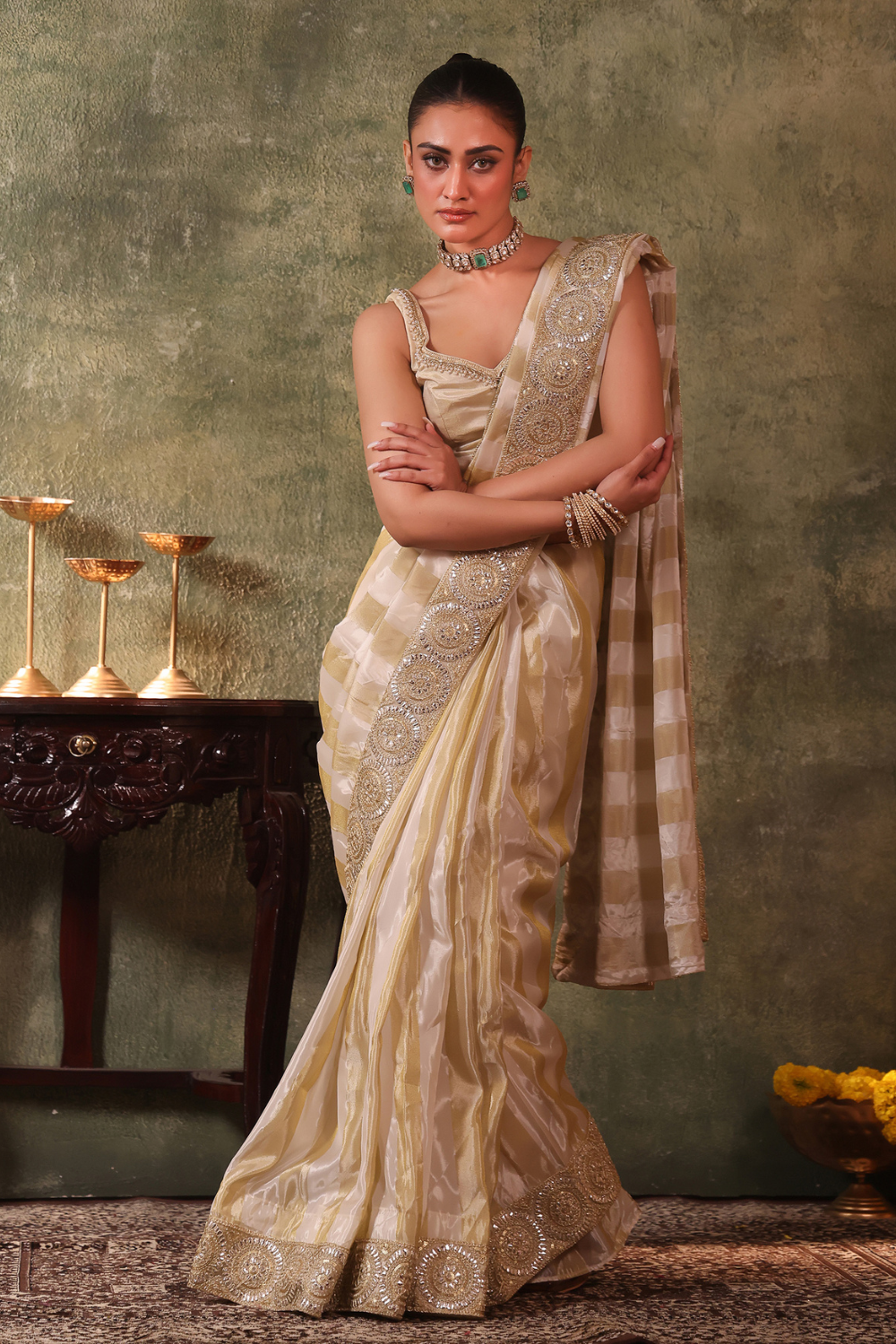 Ivory Tissue Saree Set