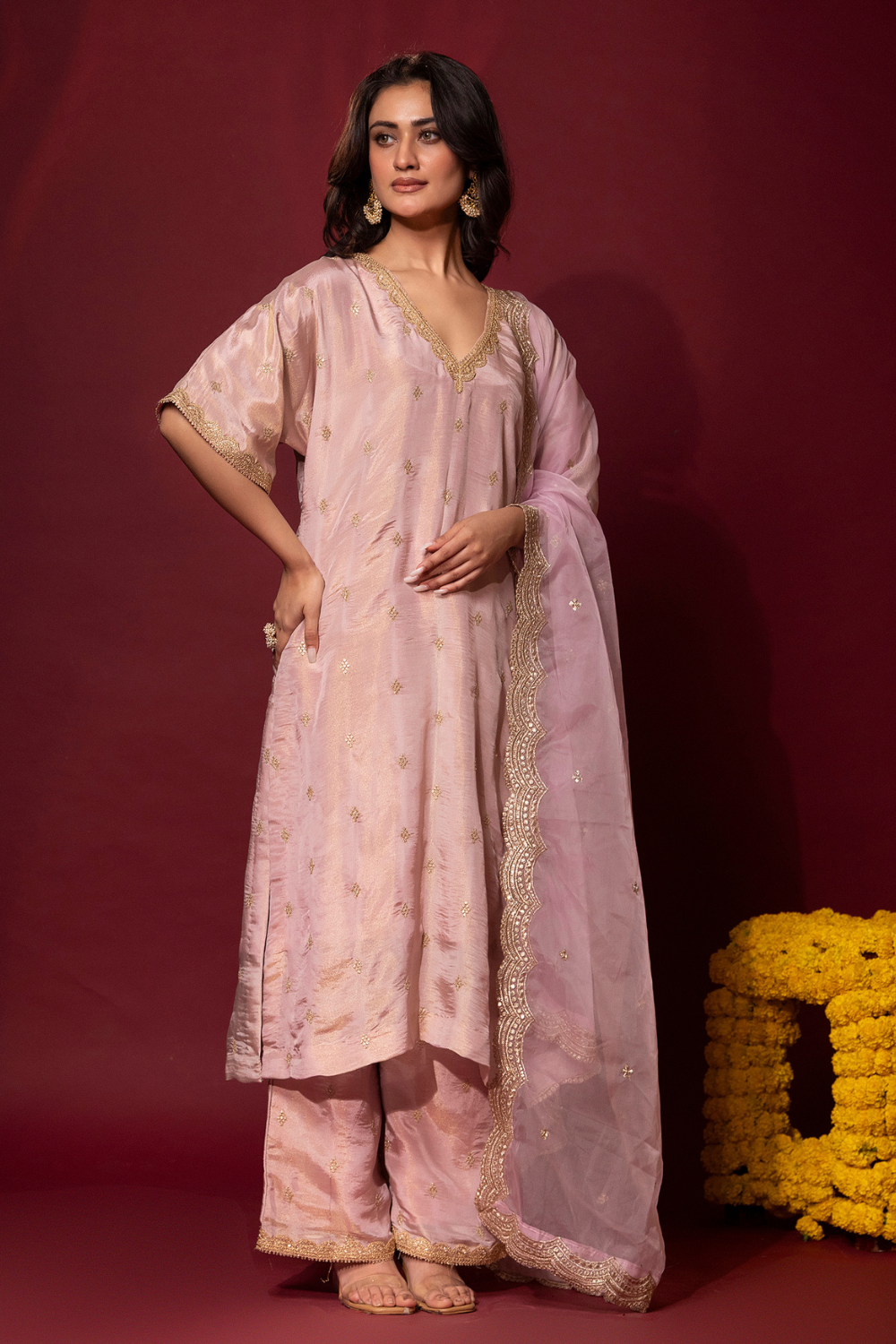 Blush Pink Tissue Kaftan Set