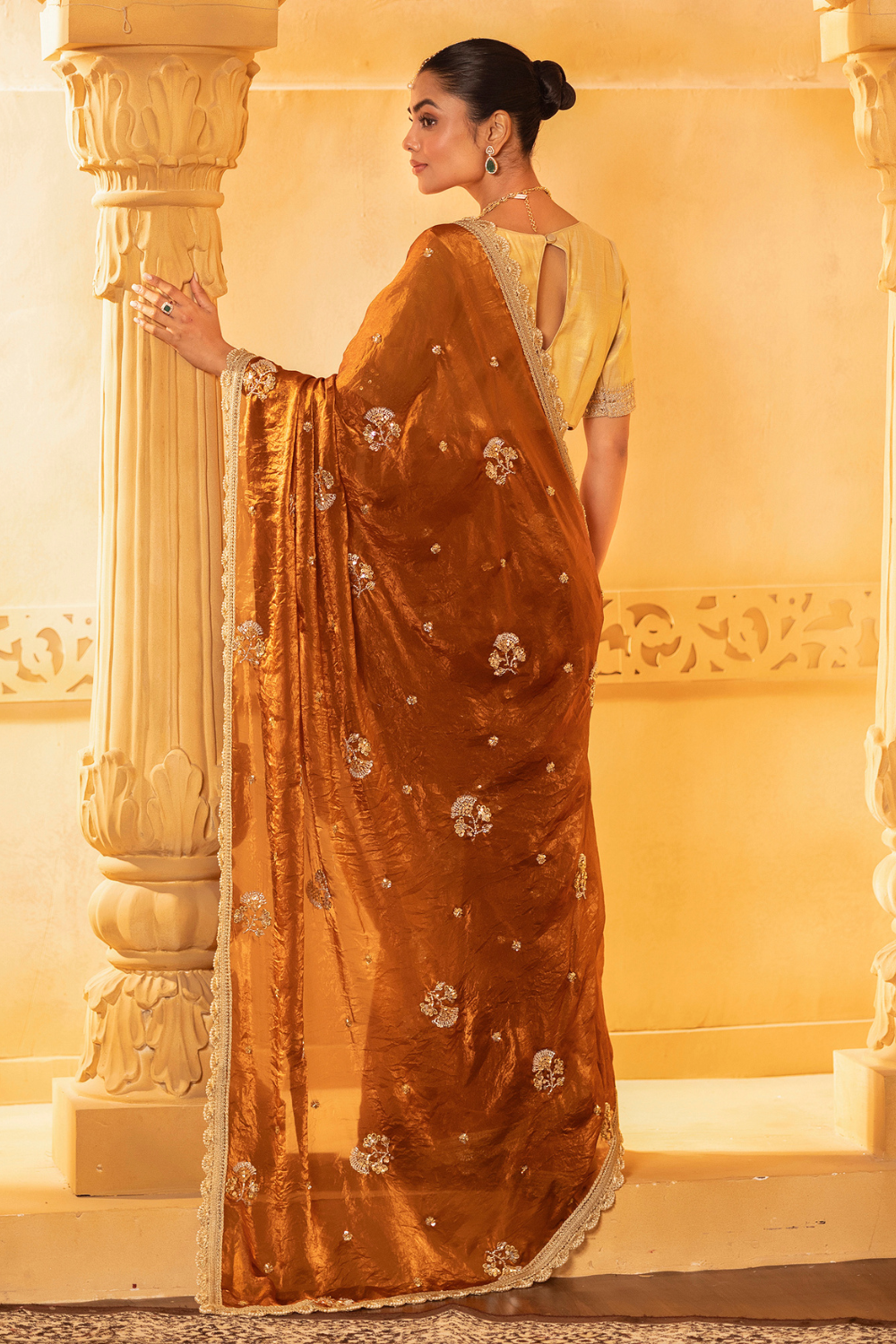 Rust Glaze Tissue Saree Set