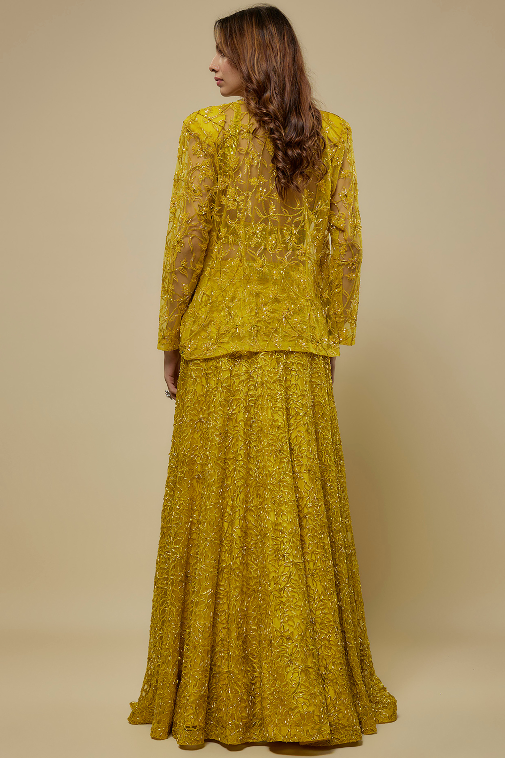 CITRINE -Yellow full embroidered skirt set paired with floral embroidered jacket and zentangle blouse