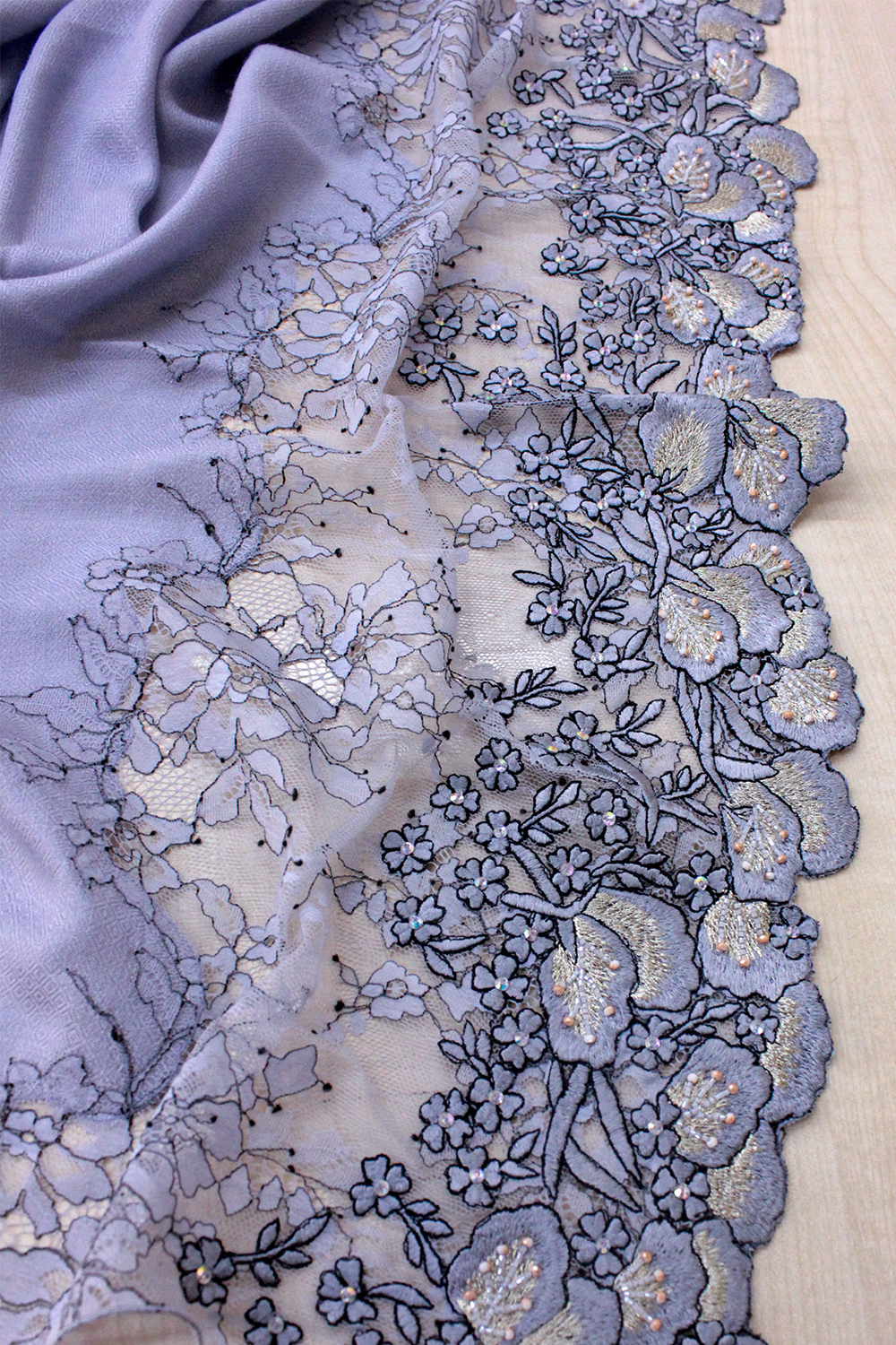 Dainty Petals | Embroidered Wool Silk Stole – Zen Blue