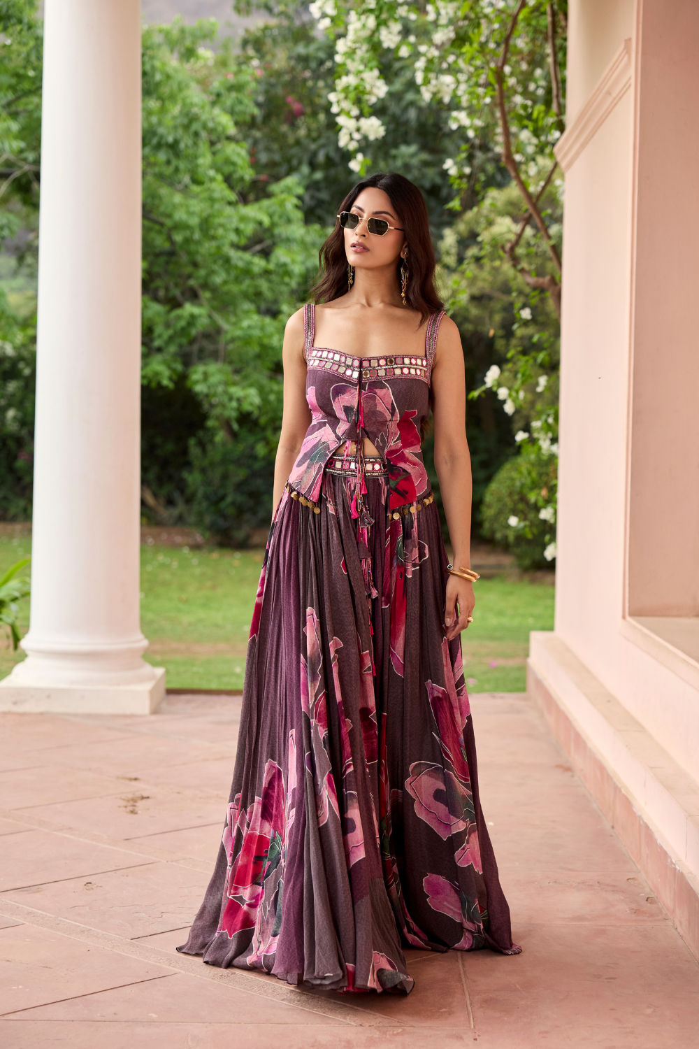 PLUMICIOUS PINK FLORAL JACKET LEHENGA SET