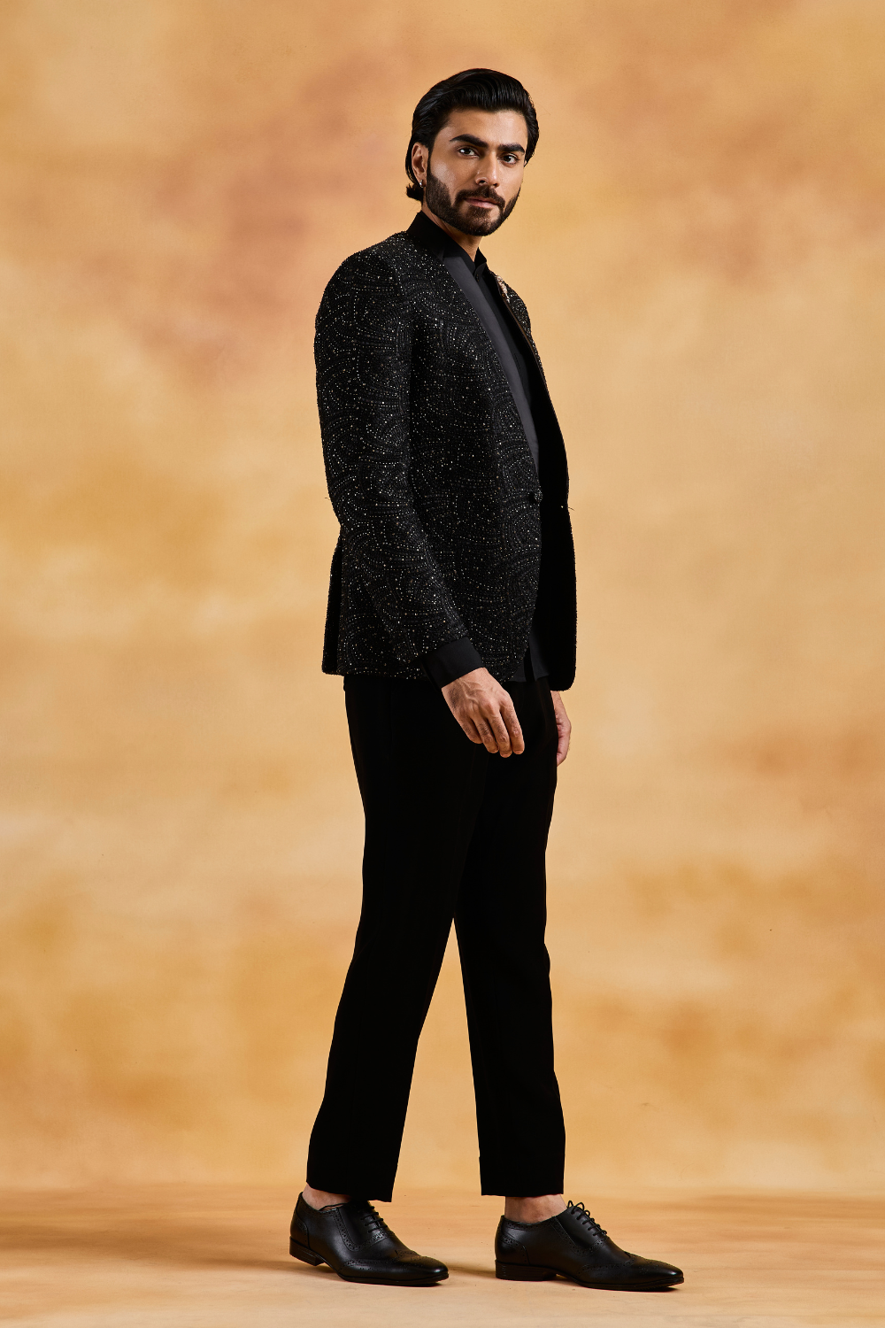 Black Embroidered Tuxedo Suit