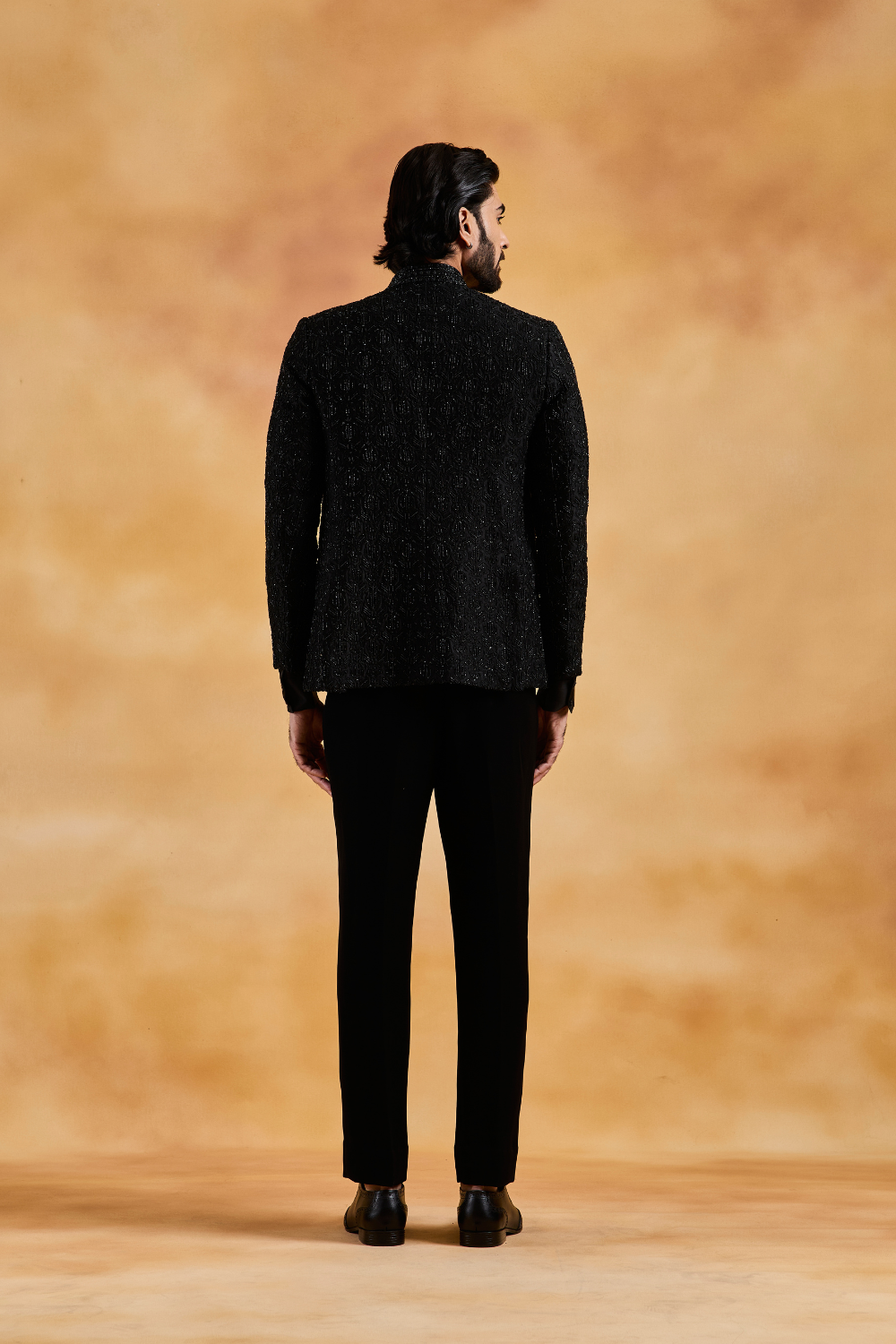 Black Open Jacket with Cowled Shirt and Pant