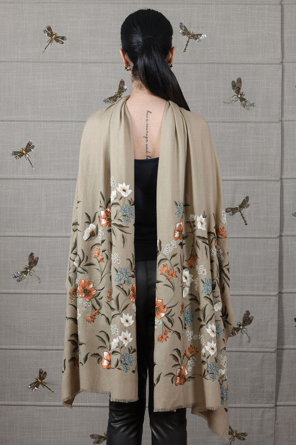 Vintage Botanical | Embroidered Fine Wool Silk Stole