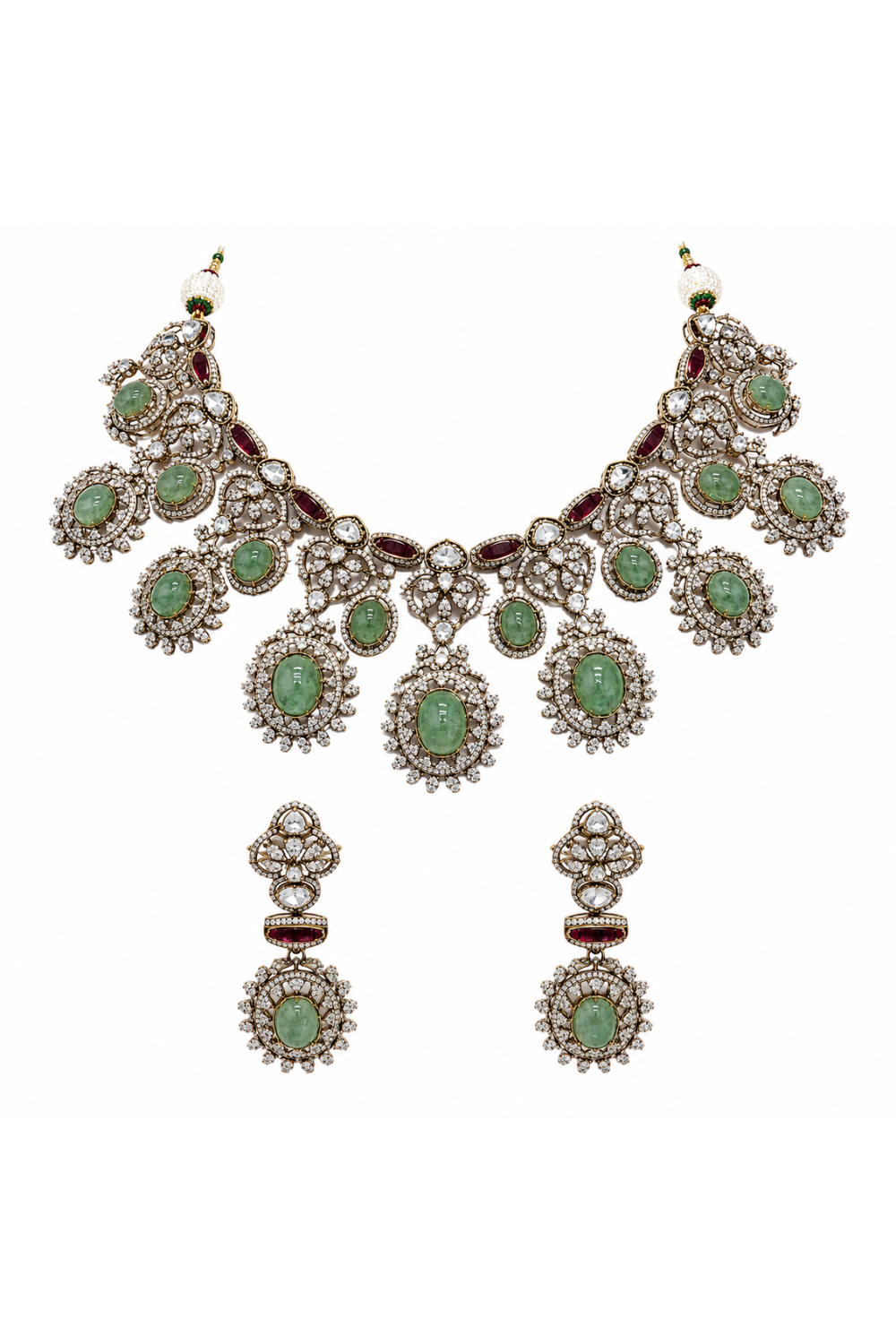Sage Green Semi-Precious Stone Zircon Necklace Set