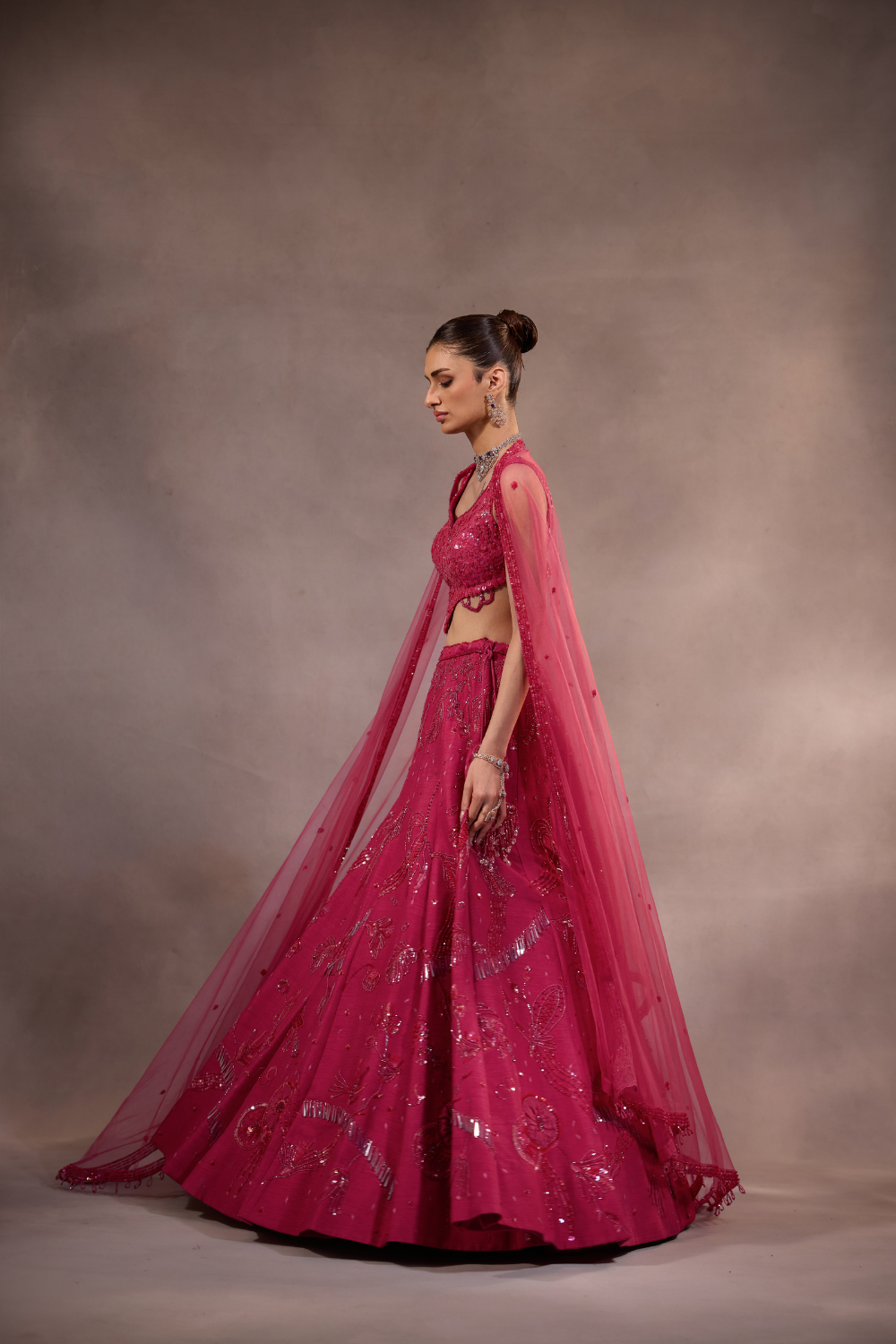 Cherry Pink Embroidered Lehenga Set of 3