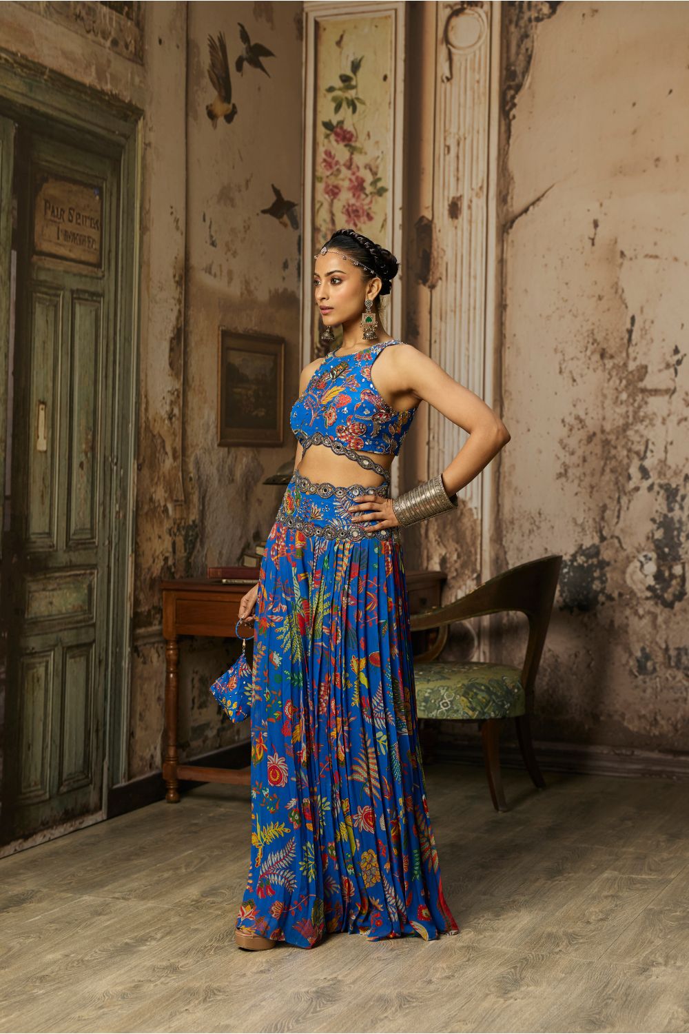 ELECTRIC BLUE PRINTED AND HIGHLIGHTED SHARARA SET