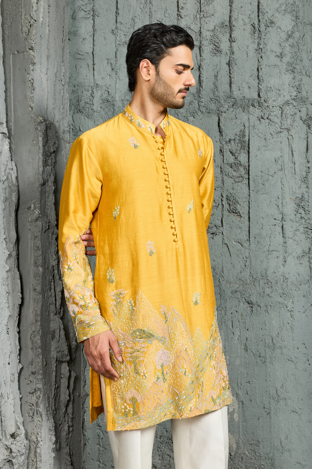 Yellow Gulrang Ridge Kurta Set