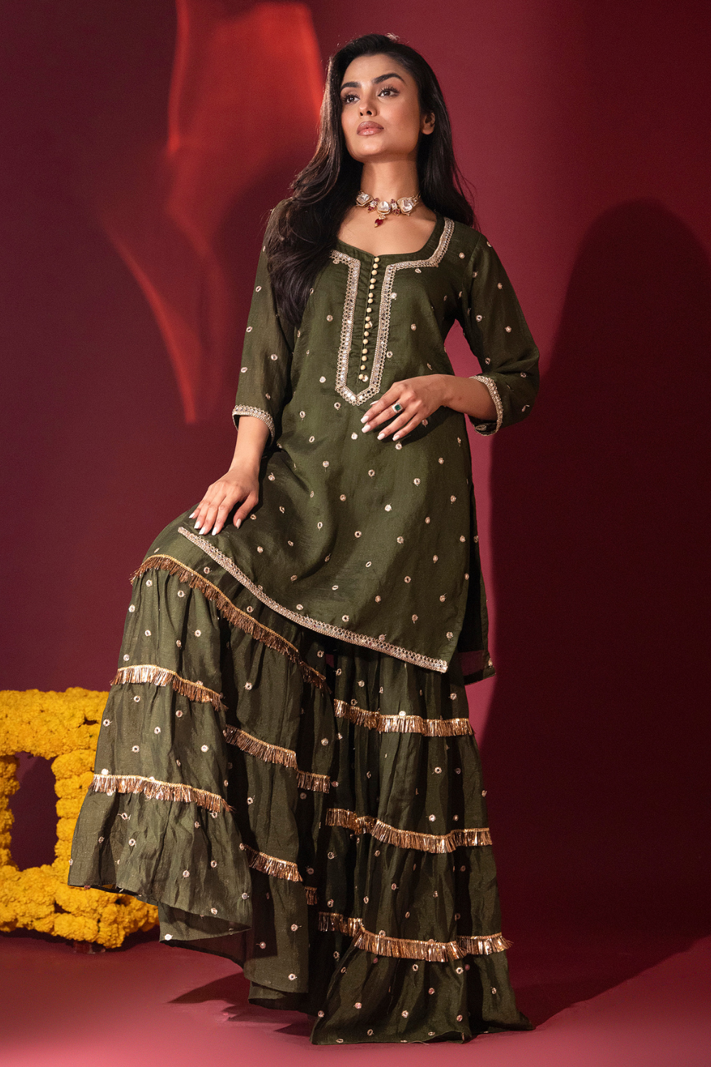 Mehendi Kurta Gharara Set