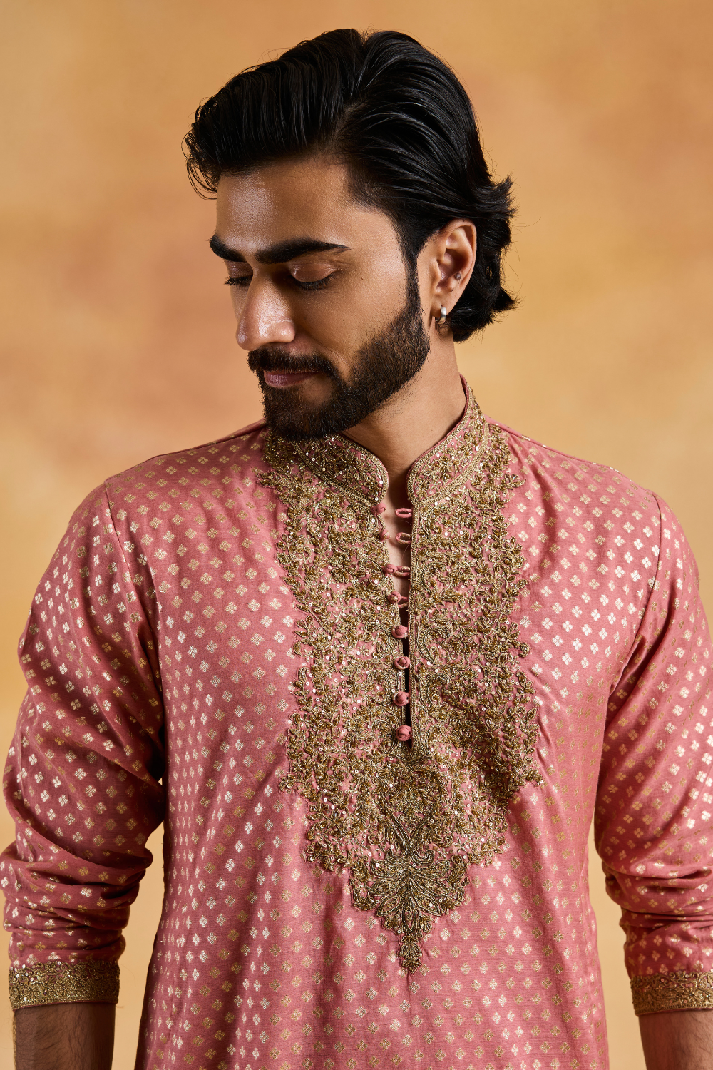 Dusty Rose Chanderi Booti Kurta Churidar Set