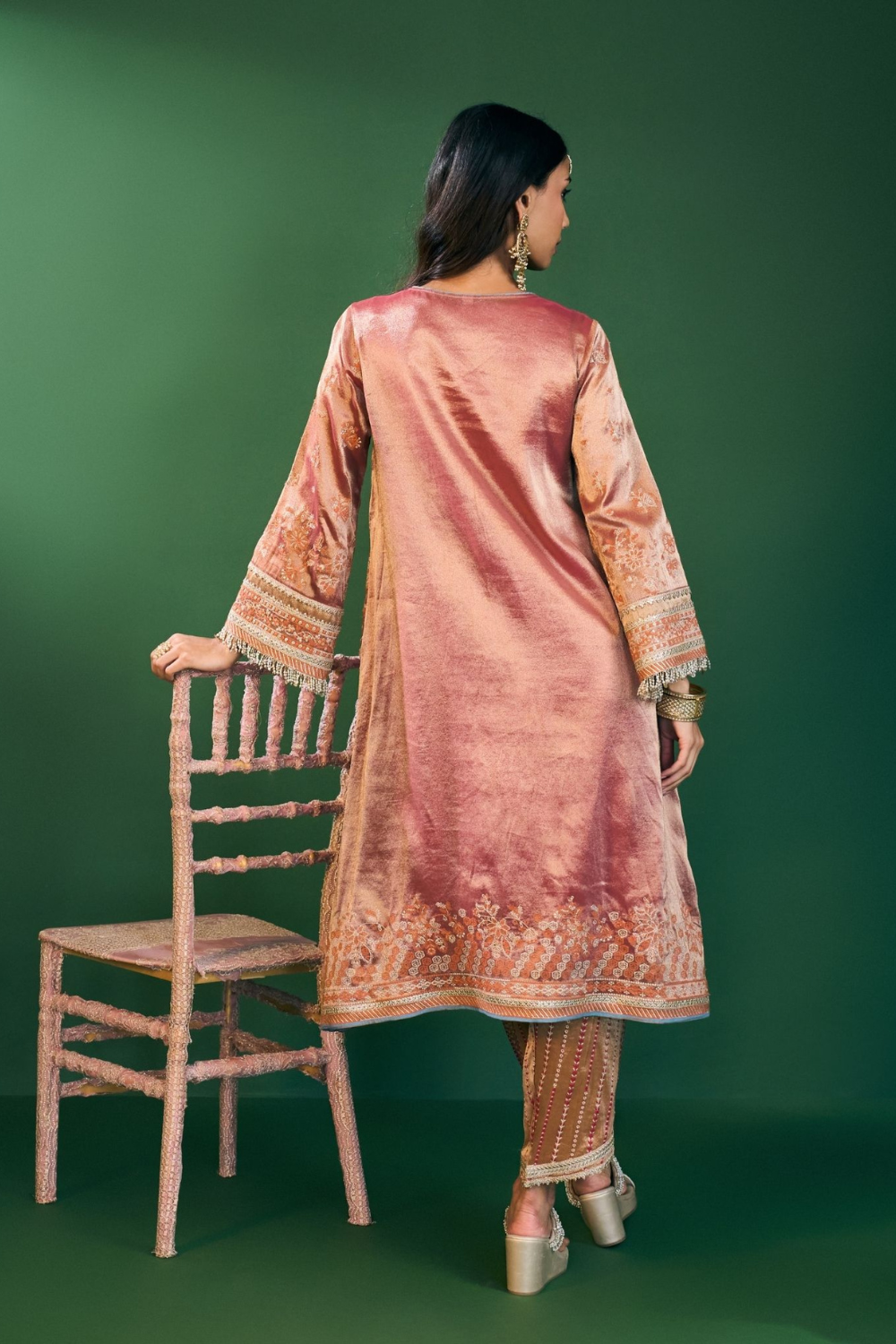 Aini Tissue Fuschia Kurta Set