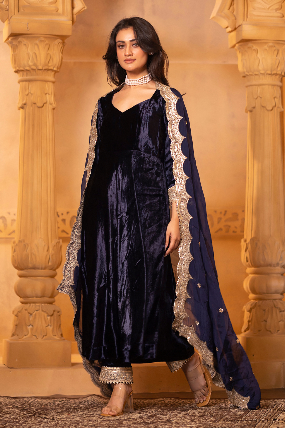 Navy Blue Anarkali Set