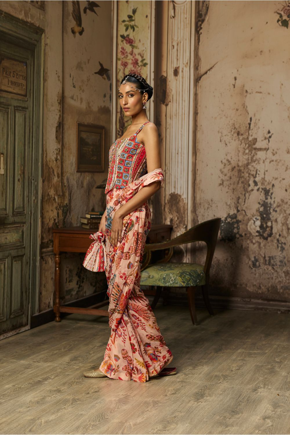 BLUSH PINK PRINTED AND HIGHLIGHTED CLASSIC SAREE SET