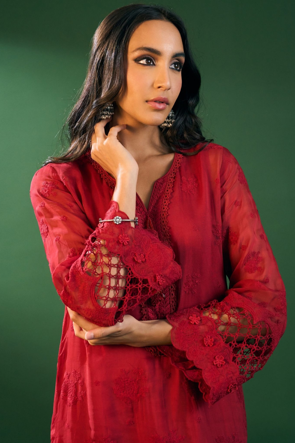 Ina Organza Red Kurta Set