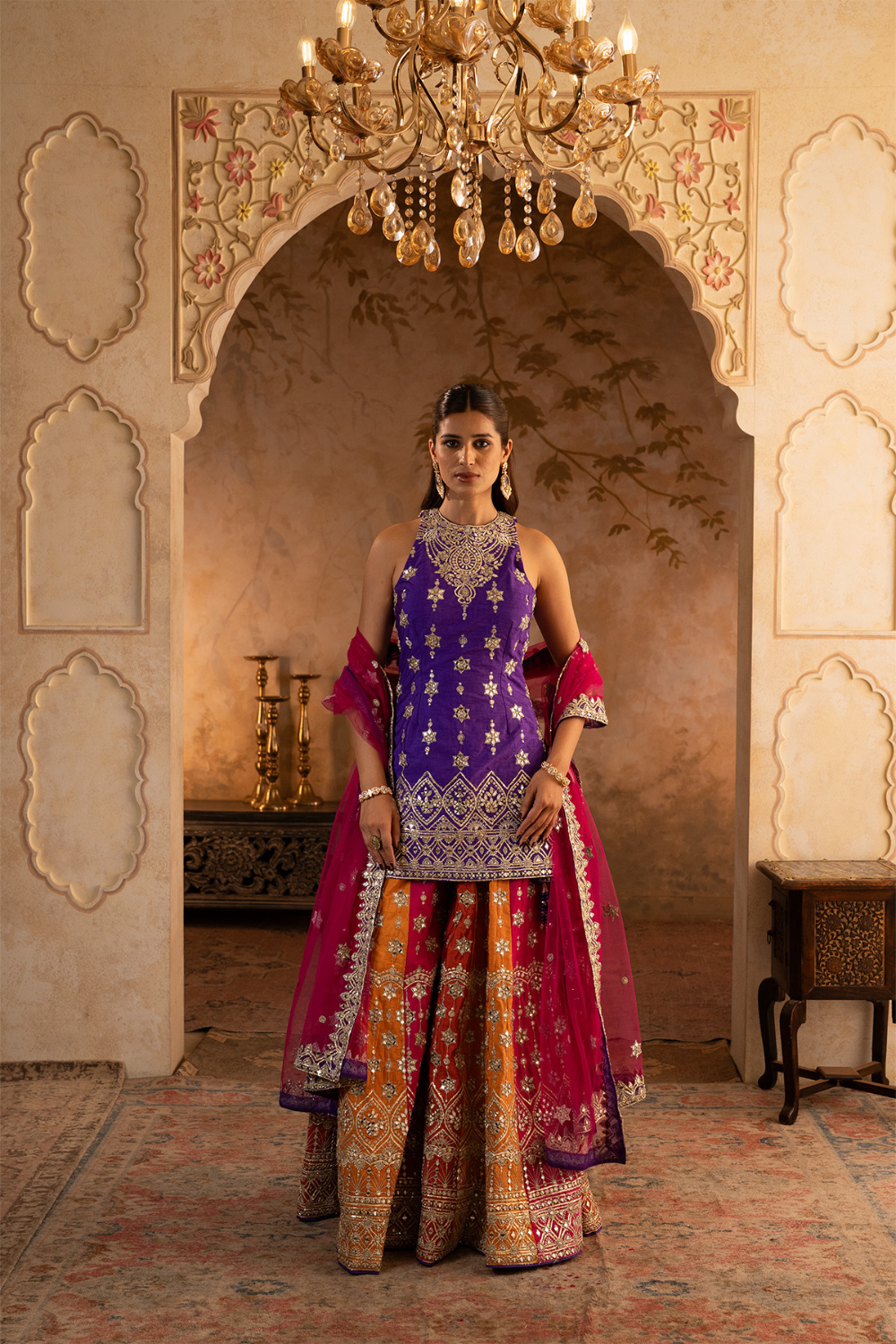 Multi Raw Silk Sharara Set