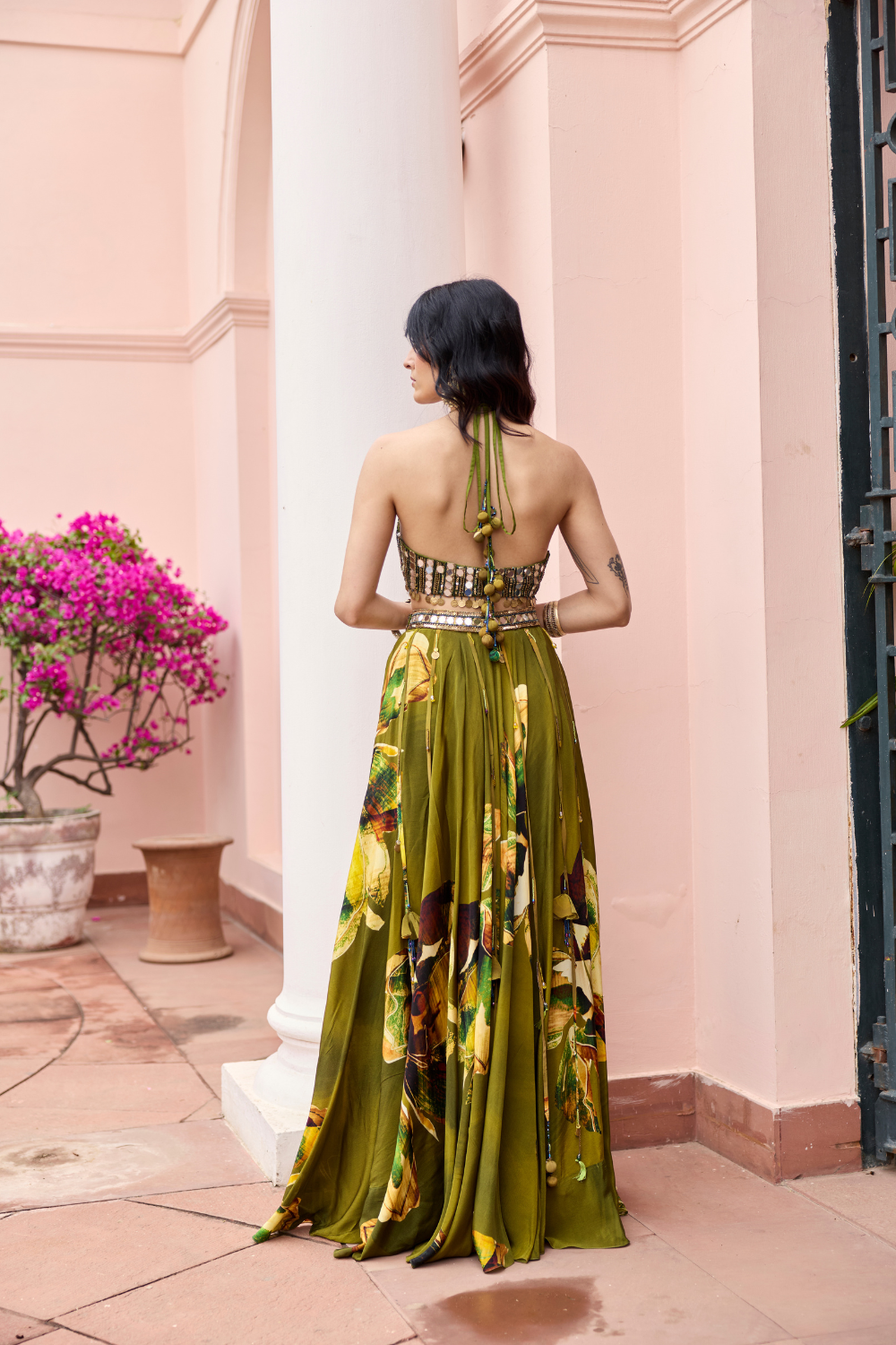 MATCHA GREEN FLORAL TASSELED LEHENGA SET