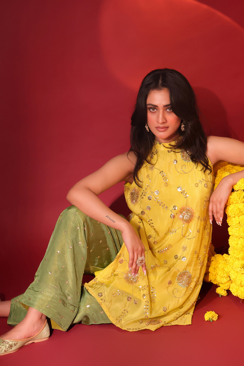 Tissue Halter Top and Farshi Salwar Set