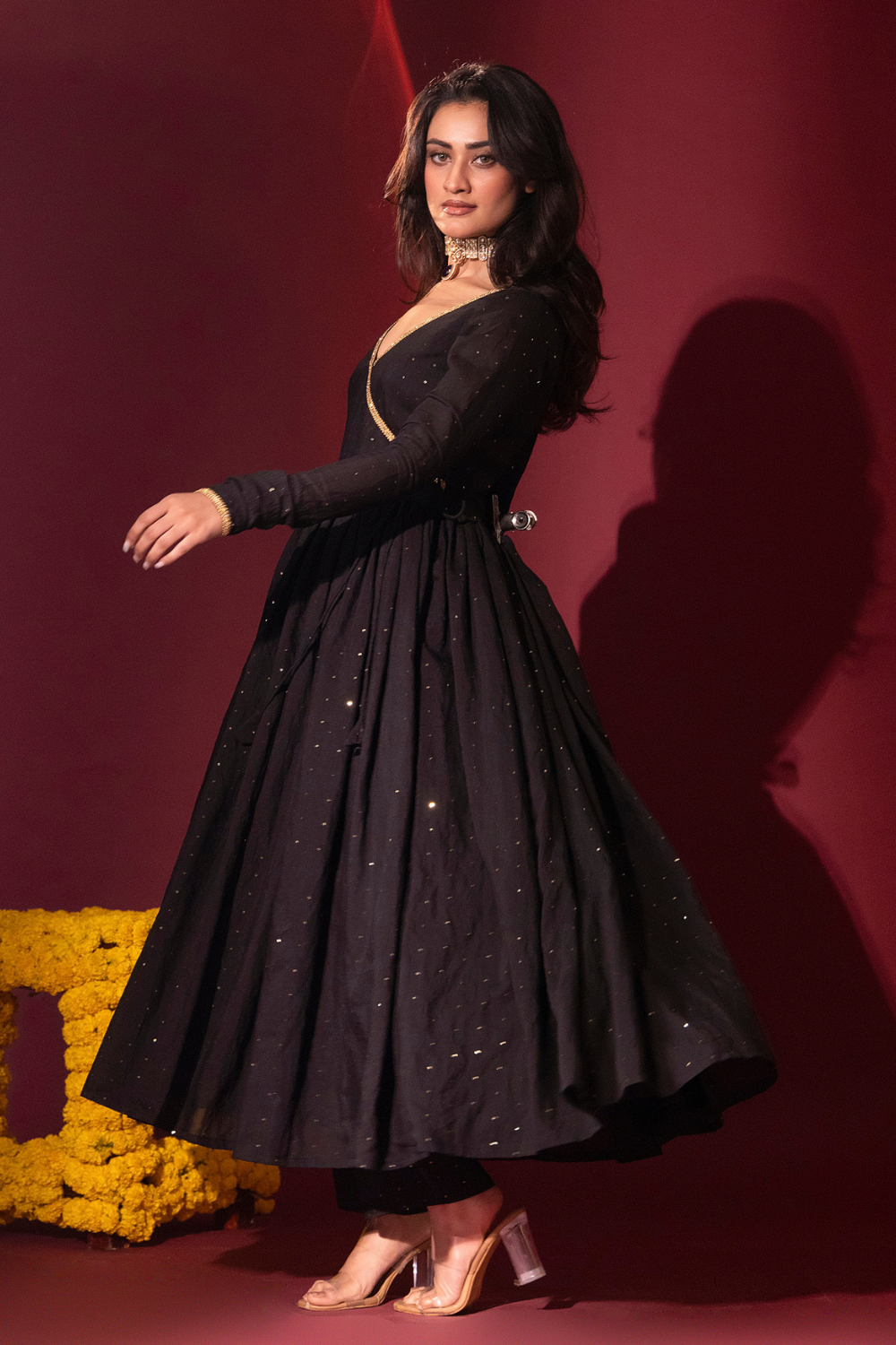 Black Chanderi Anarkali Set