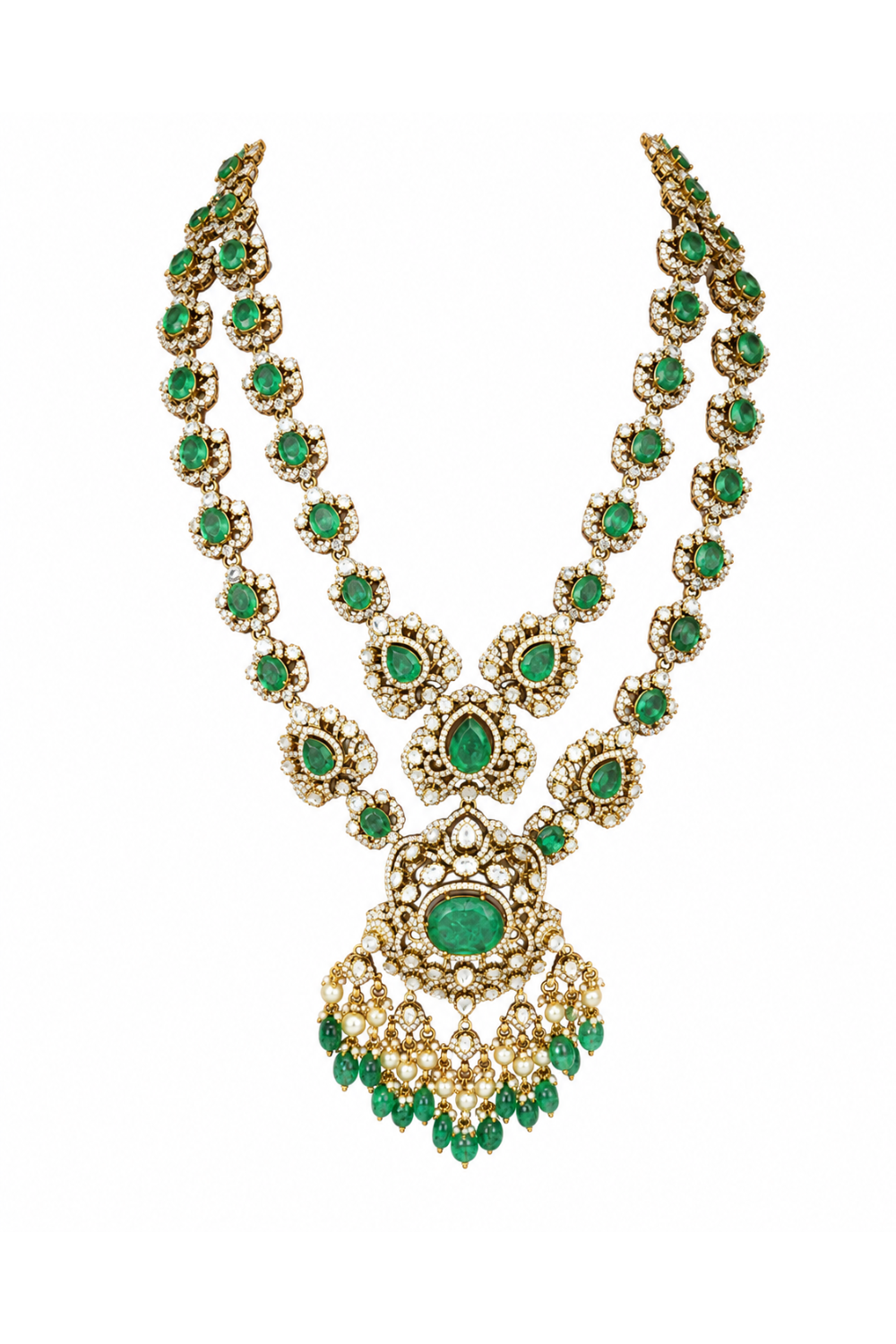 Sage Green Moissanite Long Two-Layered Necklace Set