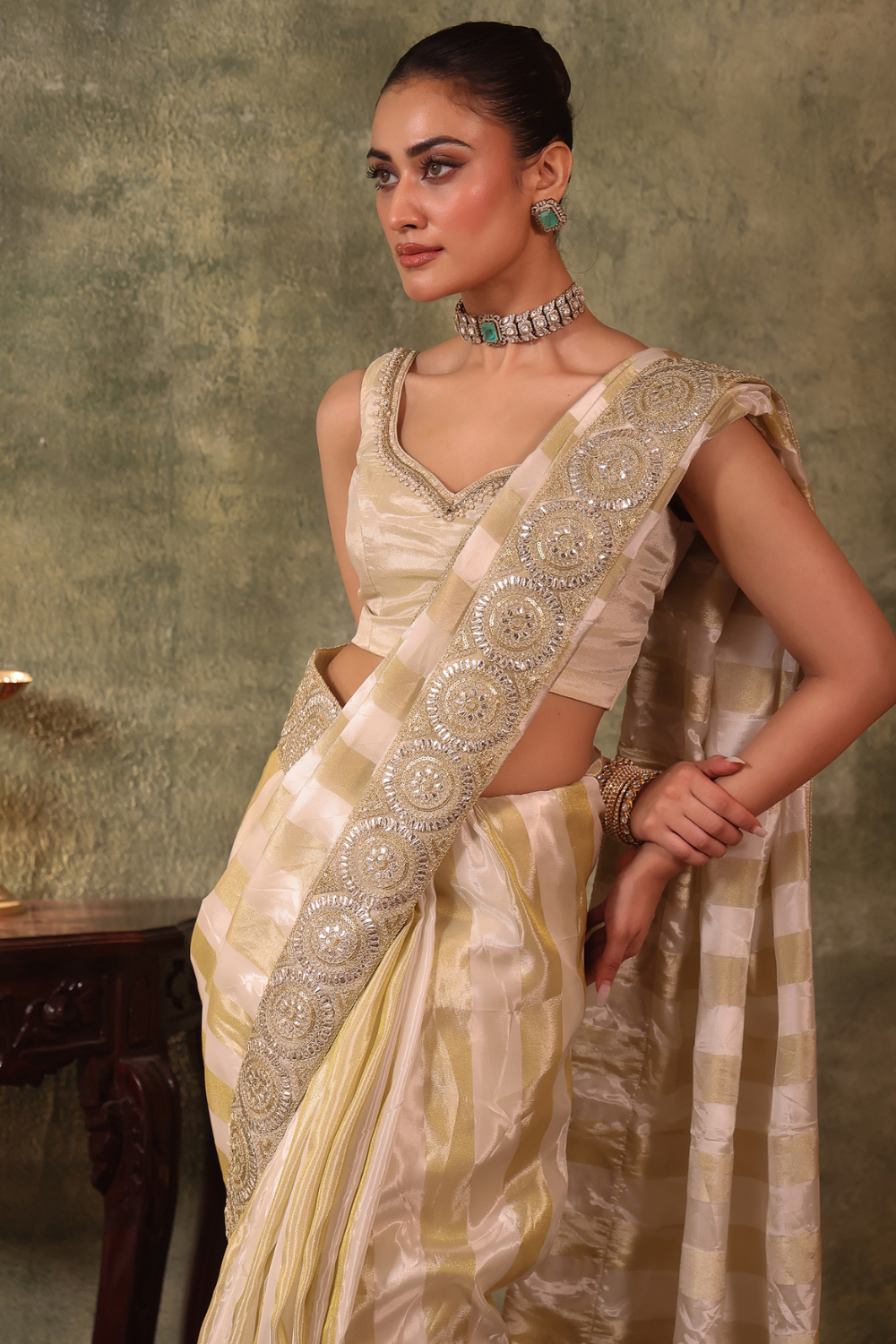 Ivory Tissue Saree Set