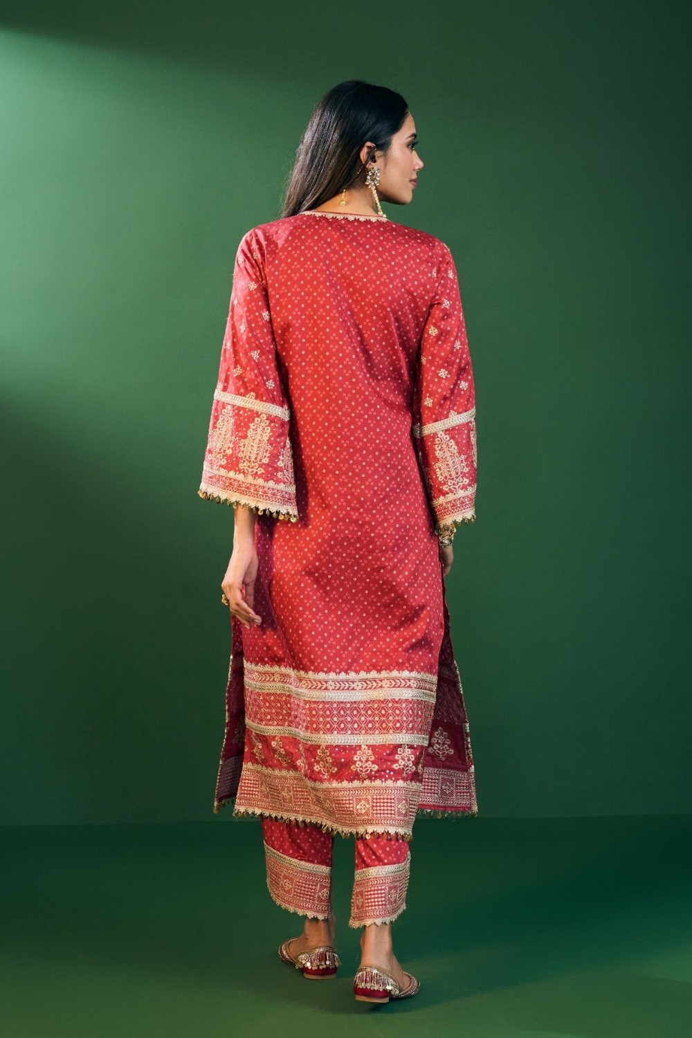 Lari Pima Satin Printed Red Kurta Set