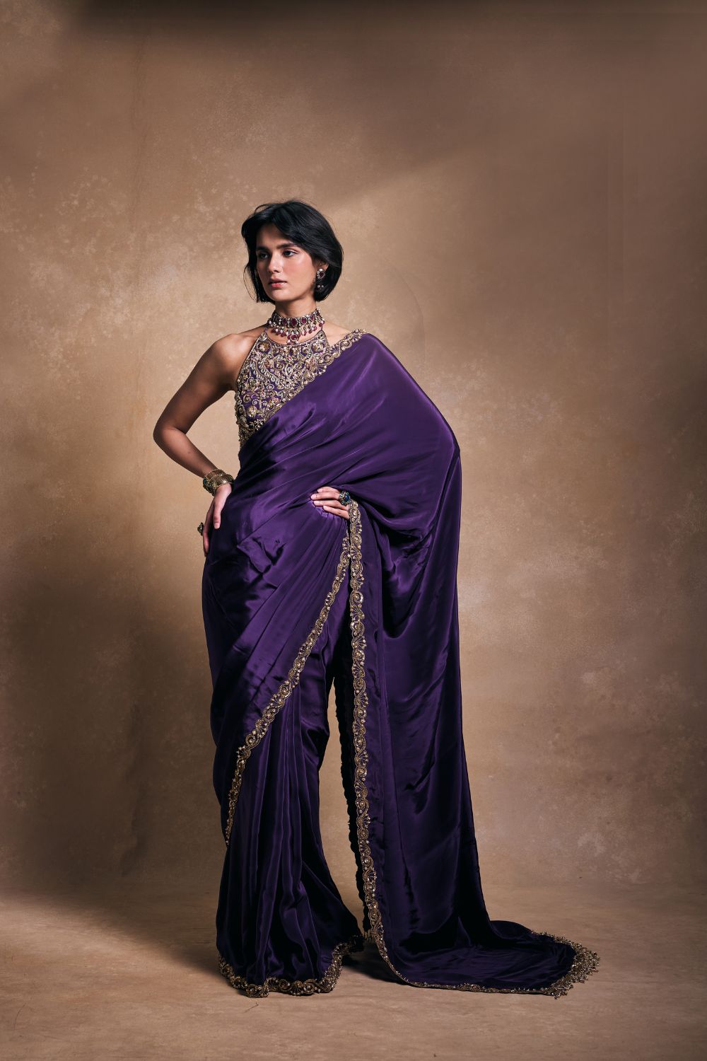 DEEP PURPLE CREPE  SAREE