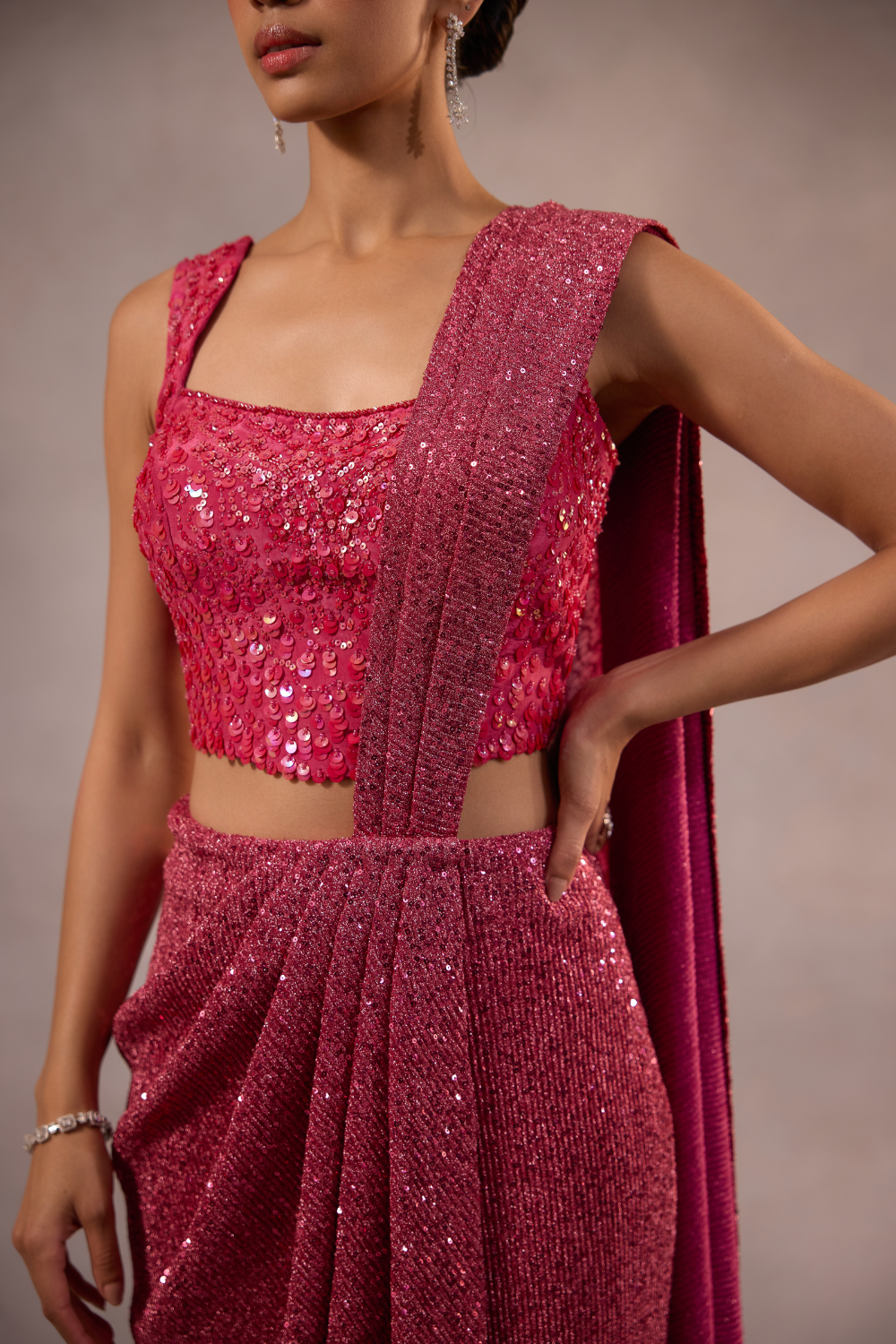 Cherry Pink Drape Saree with Blouse