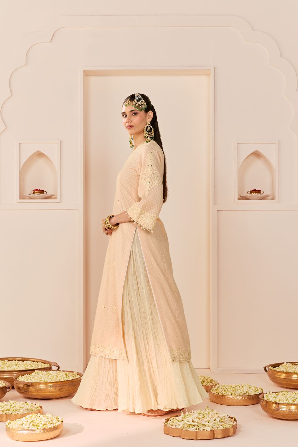 RUHANI - CARNATION PINK LONG KURTA WITH SKIRT AND DUPATTA