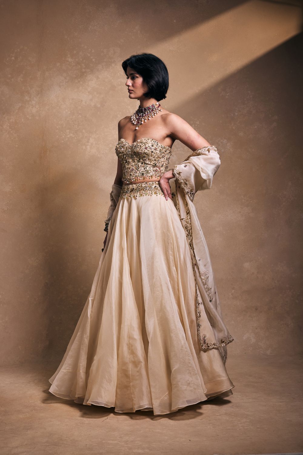 CREAM ORGANZA LEHENGA SET