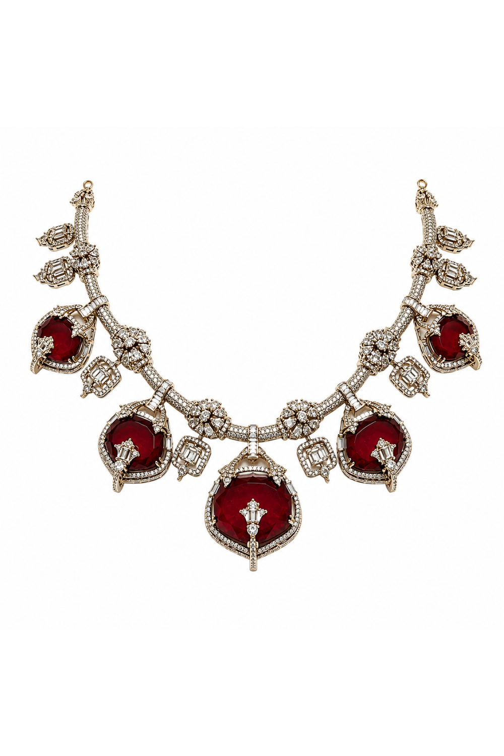 Ruby Semi-Precious Stone Moissanite Necklace Set