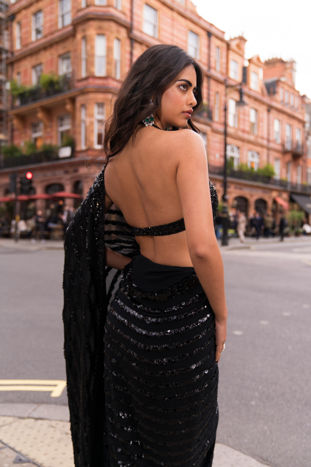 Black Sequin & Crystal Saree