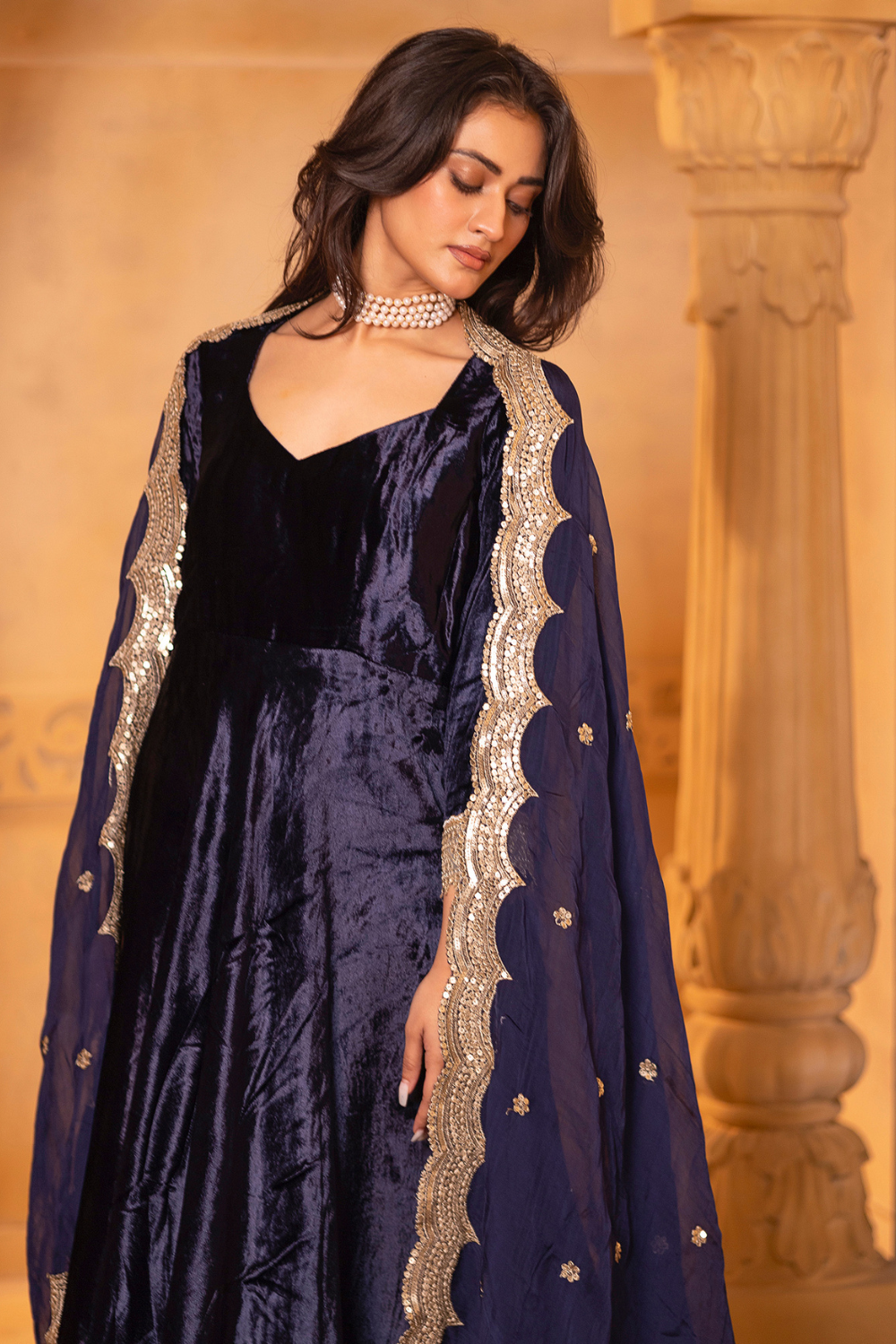 Navy Blue Anarkali Set