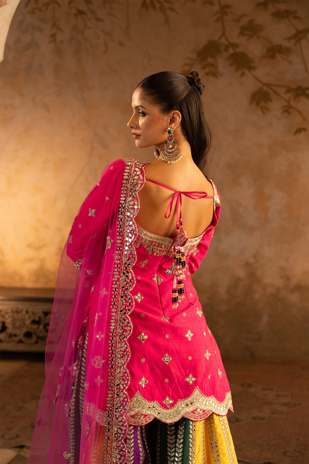 Multi Raw Silk Sharara Set