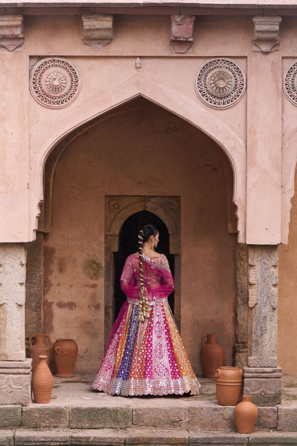 PRISM — Multicolored Raw Silk Lehenga Set with Contrast Blouse