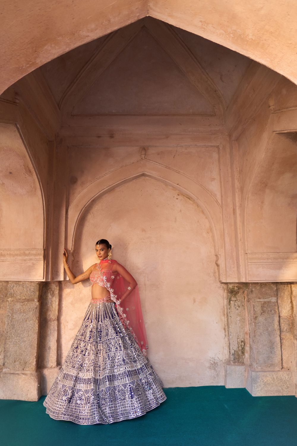 AMRIT — Midnight Indigo Raw Silk Lehenga Set with Contrast Blouse