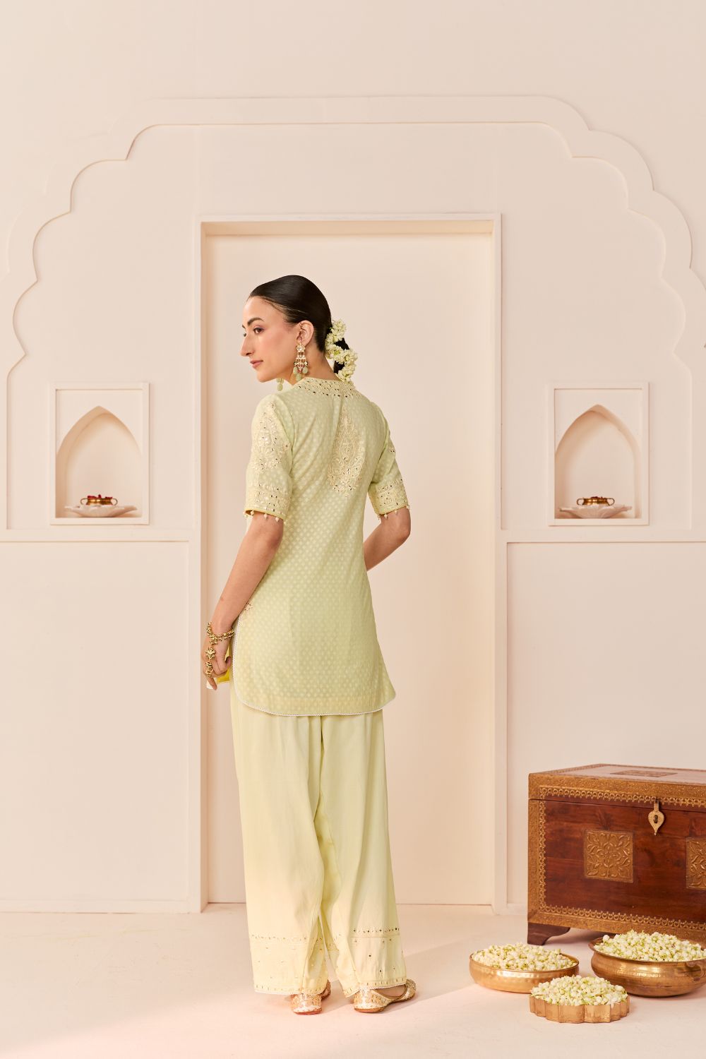 ANAISHA - MINT GREEN SHORT KURTA WITH FARSHI SALWAR AND DUPATTA