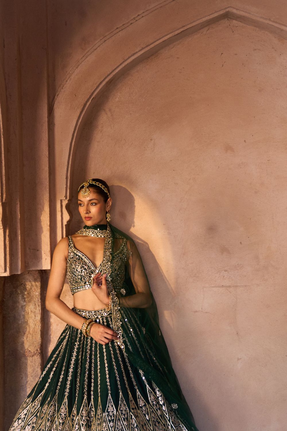 ZAMURRUD — Emerald Green Raw Silk Lehenga Set