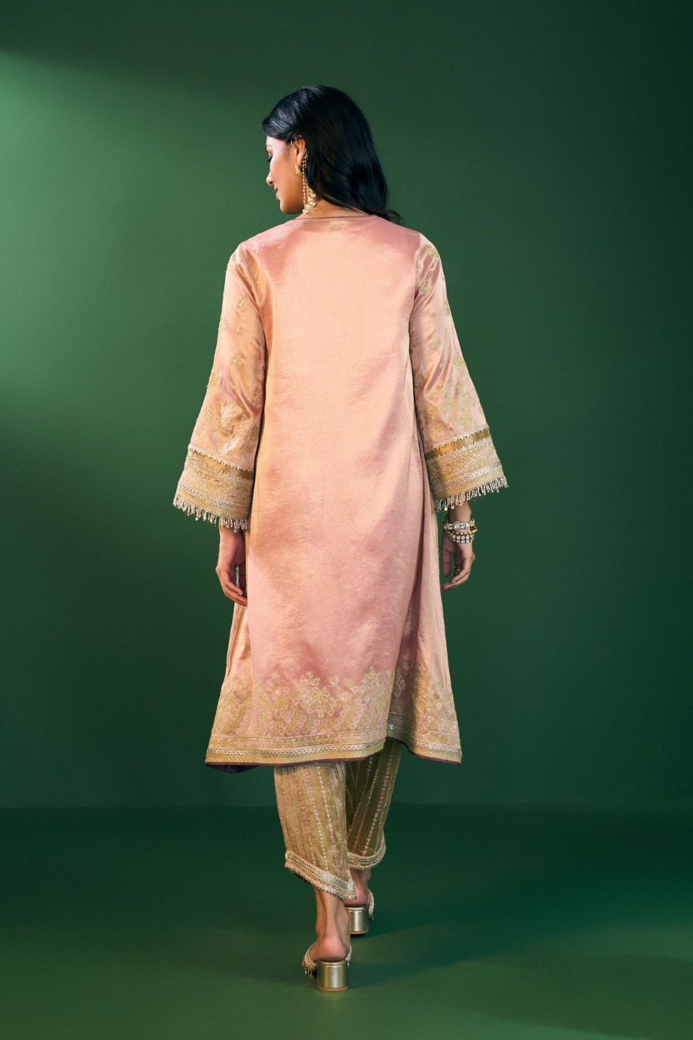 Aini Tissue Pink Kurta Set